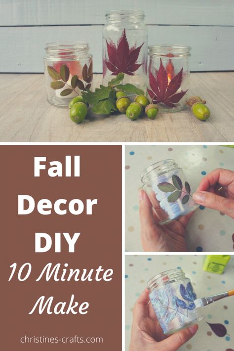 Make your own fall / autumn tealight holders in minutes following this full, free tutorial. There is a video tutorial as well as written instructions. Great craft to involve the kids in too!  Get your fall decor started today! #falldecorideas #christinescraftsuk #tealightcandleholdersDIY Diy Tea Light Candle Holders, Decor Hacks Diy, Diy Candle Holders, Mason Jar Crafts Diy, Autumn Lights, Diy Holder, Mason Jar Crafts, Fall Decor Diy, Dollar Store Crafts