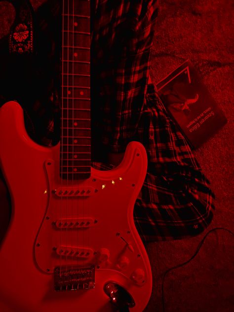 Red Electric Guitar Aesthetic, Electric Guitar Aesthetic Wallpaper, Guitar Aesthetic Wallpaper, Electric Guitar Aesthetic, Rocker Aesthetic, Aesthetic Guitar, Aesthetic Wallpaper Collage, Guitar Aesthetic, Red Electric Guitar