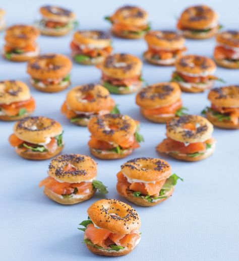 Mini Bagel Appetizers, Wasabi Butter, Mini Breakfast Food, Egg Mushroom, Mushroom Truffle, Breakfast Catering, Smoked Salmon Bagel, Avocado Salsa Recipe, Salmon Bagel