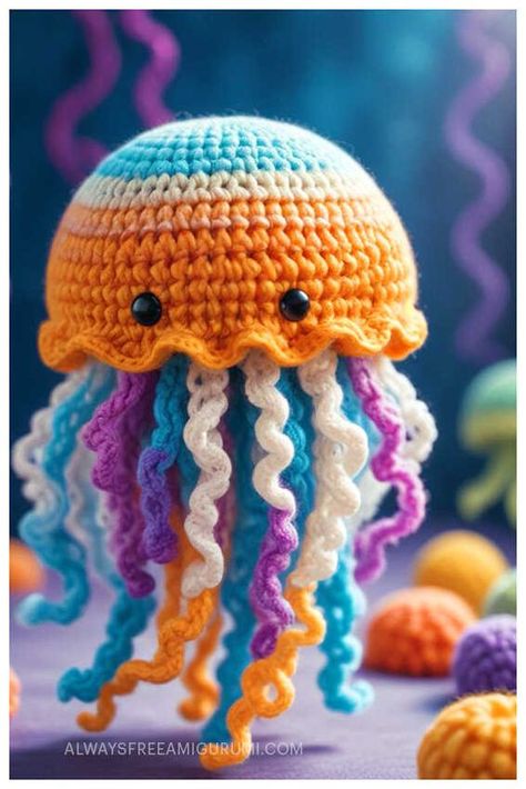 Amigurumi Jellyfish Free Crochet Pattern - Always Free Amigurumi Crochet Jellyfish Free Pattern, Amigurumi Jellyfish, Crochet Sea Creatures, Crochet Jellyfish, Crocheted Jellyfish, Crochet Birds, Crochet Amigurumi Free, Free Amigurumi Patterns, Crochet Teddy