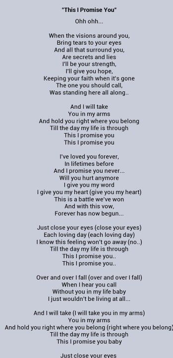 This I Promise You ~ Nsync. I listen to this song almost everyday!! This I Promise You Nsync, Nsync Lyrics, Sappy Love Quotes, Dancing Queen Lyrics, Slipknot Songs, Queen Lyrics, Life Slogans, Music Letters, Richard Marx