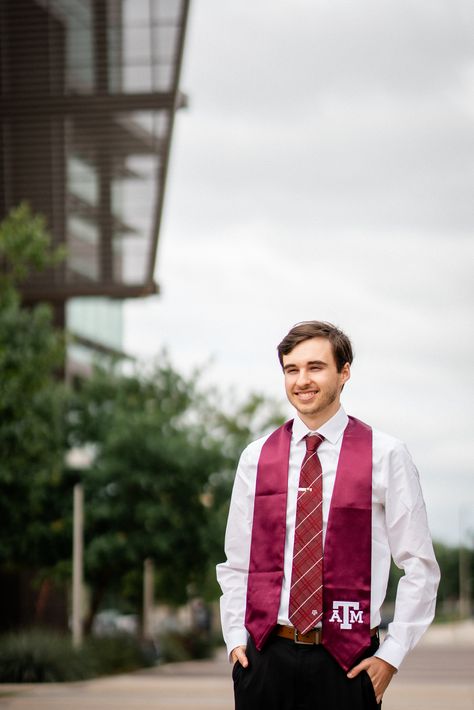 Jacob wearing his TAMu stoll outside of Zachry. College Senior Pictures Men, Graduation Pictures Boys Male Poses, Guy Grad Photos, Graduation Poses For Guys, Senior Picture Ideas For Guys Welding, Guy Graduation Pictures, Graduation Picture Ideas For Guys, College Grad Photoshoot Male, Men Graduation Pictures