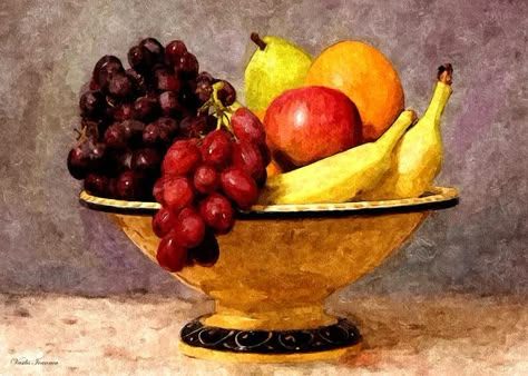 Fruit Bowl Painting, Fruit Bowl Drawing, Bowl Painting, Stilllife Photography, Monochrome Painting, Vegetable Plate, Fruit Picture, Still Life Fruit, Oil Pastel Art