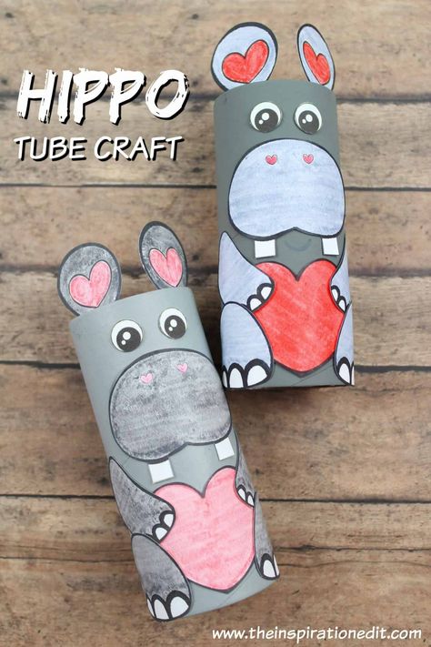 This children’s hippo craft is super fun and easy to make!  In fact, it’s a fantastic and fun animal themed craft idea that you can make at home, in the preschool or kindergarten setting.   Use the fun Hippo craft template to create one, two or maybe three super cute love heart hippos. It’s a great Hippo valentine craft and one we are super pleased to share with you today. You can also use this as a letter h hippo craft to help with literacy!  #hippo #toilettube #craftsforkids #crafts Hippo Craft, Hippo Crafts, Jungle Animal Crafts, Zebra Craft, Cardboard Tube Crafts, Farm Animal Crafts, Valentine Craft, Cute Love Heart, Cute Hippo