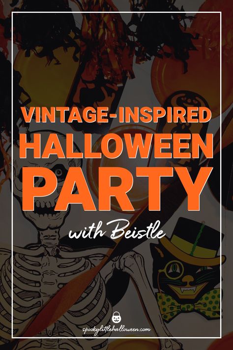 Vintage-Inspired Halloween Party with Beistle | spookylittlehalloween.com Vintage Halloween Games, 70s Theme Halloween Party, Old Fashion Halloween Party, 1950s Halloween Decorations, Beistle Halloween Vintage, Vintage Halloween Party Ideas, Halloween Party Vintage, 70s Halloween Party, 1920s Halloween Party