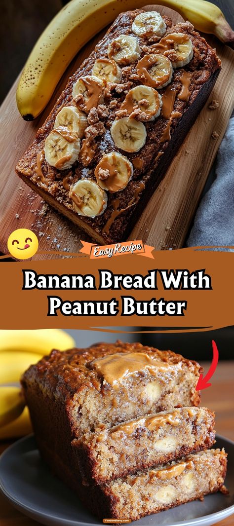 Elevate your banana bread game with a swirl of creamy peanut butter. This moist and flavorful Banana Bread With Peanut Butter offers a delicious blend of sweet bananas and nutty goodness. It's a perfect breakfast or anytime snack! #BananaBread #PeanutButterTwist #HomemadeDelights Reese Peanut Butter Banana Bread, Reese’s Peanut Butter Banana Bread, Banana Peanut Butter Loaf, Banana Bread With Peanut Butter Frosting, Vegan Peanut Butter Banana Bread, Banana Bread With Oats Recipe, Peanutbutter Bananabread, Banana Peanut Butter Bread, Banana Nut Bread Recipe Moist