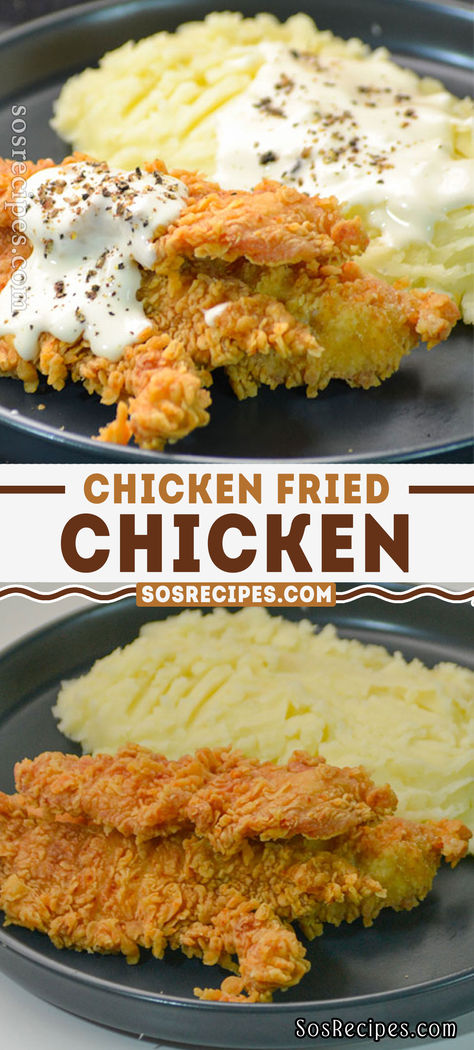 As simple and tasty as it is, with only few ingredients, this Chicken Fried Chicken recipe is the perfect fit for a family dinner, bringing everyone together for a comforting meal. Comfort Food Recipes Chicken, Chicken Strip Recipes Baked, Chicken Fried Chicken Easy, Fried Chicken Dinner Ideas Sides, Chicken Recipes Fried, Chicken Fried Chicken Recipe, Baked Fried Chicken Recipe, Tenders Recipes, Best Fried Chicken Recipe