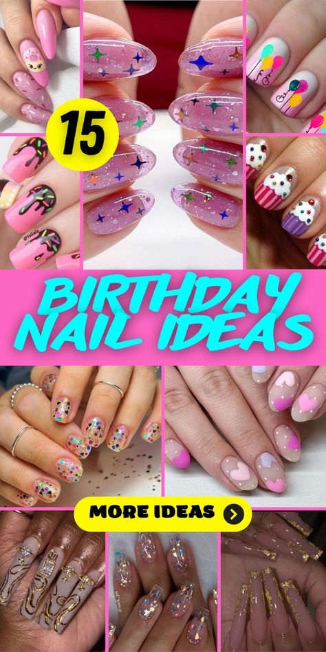 15 Fabulous Birthday Nail Ideas to Celebrate in Style 50th Nail Designs, 50 Th Birthday Nails, 60th Birthday Nail Designs, 40 Birthday Nails, Sparkle Birthday Nails, 60th Birthday Nails, Birthday Nail Art Ideas, Nail Art Designs Birthday, Sprinkle Nail Art