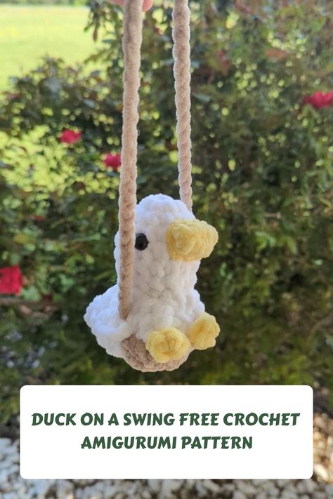 Duck on a Swing - Pattern by IG @cookie.crochet #Crochet Cookie Crochet, Crochet Duck, Rear View Mirror Hanger, Free Crochet Amigurumi, Advanced Crochet, Crochet Car, Crochet For Beginners, Crochet Patterns Amigurumi, Beautiful Crochet