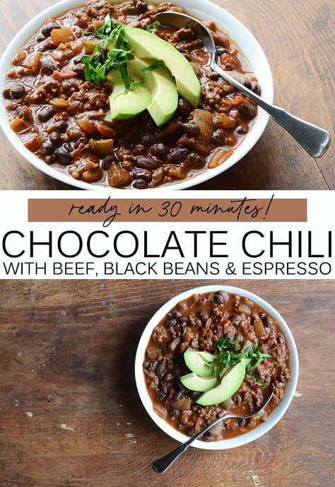 Chili Recipe With Coffee, Chili Recipe With Cocoa Powder, Cocoa Chili Recipe, Chocolate Chili Recipe, Recipe With Cocoa Powder, Beer Chili Recipe, Unique Chili Recipes, Chili Recipe With Black Beans, Cocoa Powder Recipes