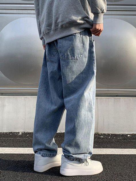 Baggie Jeans Outfit, Straight Baggy Jeans, Loose Jeans Outfit, Blue Jeans Outfit Men, Light Blue Jeans Outfit, Baggy Jeans Outfit, Jeans Outfit Men, Guys Fashion, Blue Jean Outfits