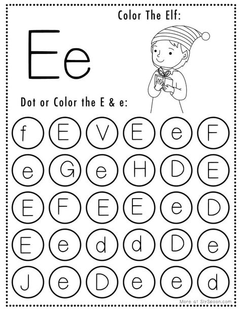 Letter E Worksheets Preschool, Preschool Elves, Preschool Christmas Worksheets, Kids School Papers, Letter E Craft, Alphabet Chart Printable, Preschool Charts, Alphabet Letter Worksheets, Language Arts Worksheets