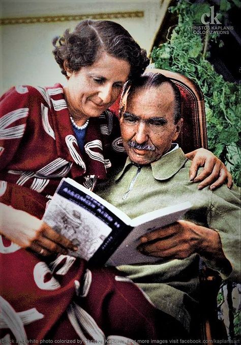 Nikos Kazantzakis and his wife Eleni. Nikos Kazantzakis, Poets, Historical Figures, Baseball Cards, Couple Photos, Reading, Fictional Characters, Instagram