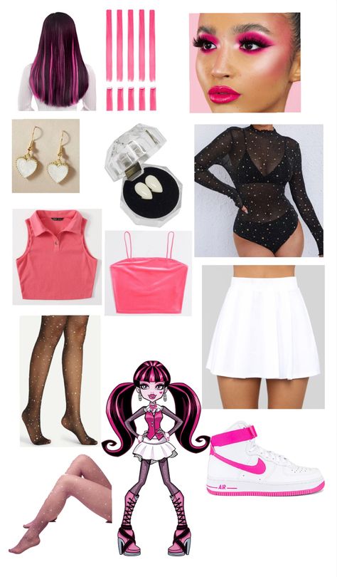 Monster High Trio Costume, Draculaura Costume Ideas, Draculaura Cosplay Outfit, Draculora Cosplay, Draculaura Outfit Inspiration, Draculaura Inspired Outfits, Monster High Outfit Inspiration, Draculaura Outfit, Draculaura Halloween Costume