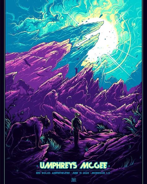 @umphreys_merch Red Rocks! We are excited to be back and excited to share this poster by @danmumforddraws We will have paper variants available at the show, and foil variants will be available only online soon. Link to follow. #umphreys #gigposter Hardcore Henry, Dan Mumford, Red Rock Amphitheatre, The Dark Knight Trilogy, Dark Ink, Bojack Horseman, Grand Prairie, Red Rocks, Cover Artwork