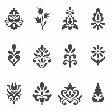 Swedish Folk Art Flowers, Motif Design Pattern Drawings, Butti Design, Motif Vector, Fleurs Art Nouveau, Abstract Tattoo Ideas, Small Motifs, Petit Tattoo, Instruções Origami