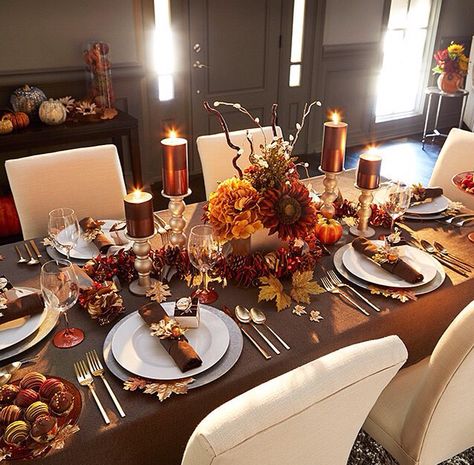 Beautiful Thanksgiving table Thanksgiving Table Settings Diy, Fall Dining Table Decor, Thanksgiving Dinner Table Decorations, Thanksgiving Table Settings Simple, Simple Thanksgiving Table, Fall Dining Table, Painted Candlesticks, Autumn Dining, Thanksgiving Dinner Table