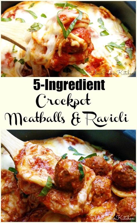 Slow Cooker Meatballs & Ravioli Meatball Ravioli, Crockpot Meatball, Slow Cooker Ravioli, Crockpot Ravioli, Slow Cooker Kitchen, Crockpot Meatballs, Ravioli Casserole, Meatball Recipes Crockpot, Crock Pot Freezer