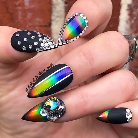 12 Mood Ring Nail Art Designs Ring Nail Art, Pointed Nail Designs, Mood Changing Nails, Witch Nails, Color Changing Nails, Pointy Nails, Sky Nails, Matte Black Nails, Galaxy Nails