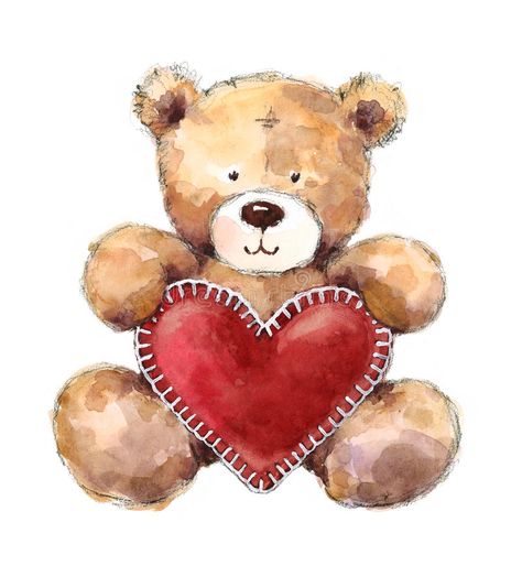 Valentines Day Teddy Bear Holding a Big Heart. Hand Painted Watercolor Illustrat , #AD, #Holding, #Big, #Heart, #Bear, #Valentines #ad Teddy Bear Painting, Valentines Bear, Teddy Bear Drawing, Teddy Bear With Heart, Valentines Day Teddy Bear, Bear Painting, Teddy Bears Valentines, Baby Teddy Bear, Bear Watercolor