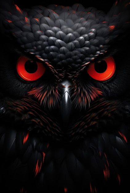 Download this Premium Photo about Black owl with red eyes on a black background, and discover more than 1 Million Professional Stock Photos on Freepik Owl Eyes Logo, Bird Background, Mb Logo, Owl Tattoo Sleeve, Red Owl, Black Owl, Owl Wallpaper, Eye Logo, Drawing Animals