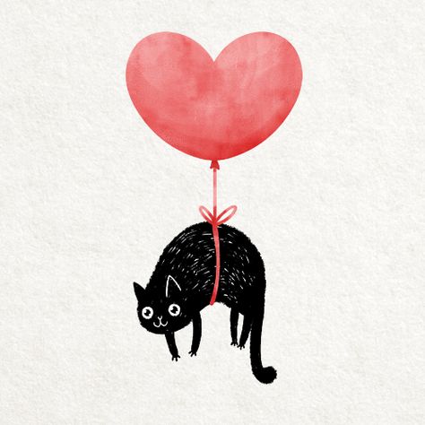 Valentine Cats, Valentines Day Cat, Valentines Illustration, Black Cat Art, A Black Cat, Cat Valentine, Cats Illustration, Cat Illustration, Kraken