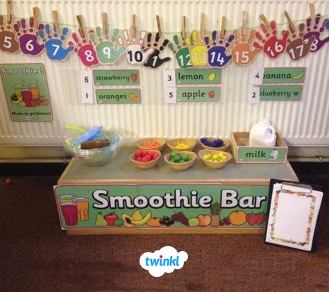 Vegetable Activity For Kids, Maths Model, Curriculum Kindergarten, Maths Display, Smoothie Shop, Role Play Areas, Early Years Classroom, Math Interactive, Smoothie Bar