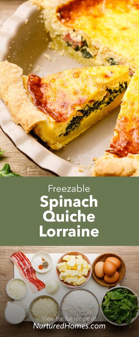 Freezable Spinach Quiche Lorraine (This Is So Good!) - Nurtured Homes Best Spinach Recipes, Ready Made Pie Crust, Spinach Omelet, Devilled Eggs Recipe Best, Farm Recipes, Devilled Eggs, Dough Pizza, Quiche Recipes Easy, Quick Lunch Recipes