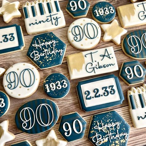 90th Birthday Decorated Cookies, Male Birthday Cookies, 100th Birthday Cookies, 90th Bday Party Ideas, 90th Birthday Cookies Decorated, 80th Birthday Cookies Decorated, Happy Birthday Cookies Decorated, 90th Birthday Cookies, 80th Birthday Cookies