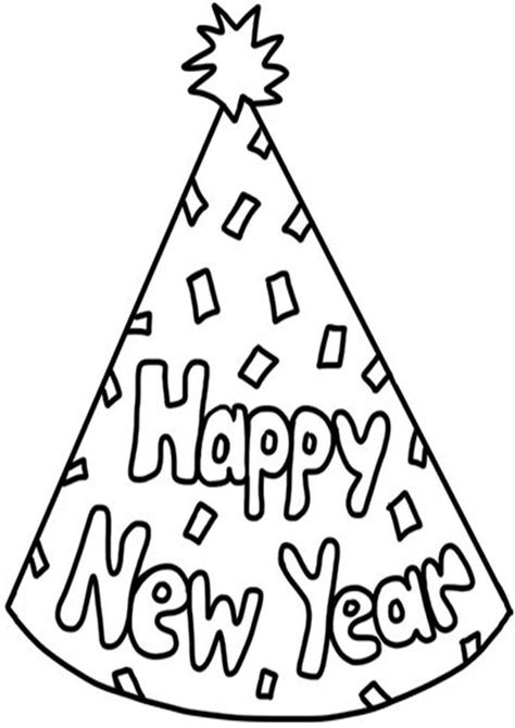 Fun New Year coloring pages for your little one. They are free and easy to print. The collection is varied with different skill levels Party Hat Coloring Page, New Year Hat For Kids Crafts, การ์ด Happy New Year, Disney New Year, New Year's Eve Crafts, New Year's Eve Activities, New Years Hat, New Year Coloring Pages, New Year Art