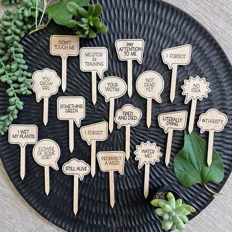 Plant Stakes Marker Mom Wood Funny Crazy Plant Lady Tags Plant - Etsy Plant Humor, Lézervágott Fa, Plant Sticks, Diy Marker, Succulents For Sale, Plant Puns, Plant Signs, Wood Burn Designs, Plant Stakes