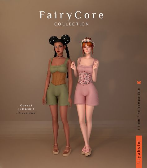 [FairyCore Collection] Corset Jumpsuit Hi! This is... - LiyahSim Ts4 Corset Cc, Sims 4 Fairycore, Sims 4 Cc Fairycore, Fairycore Corset, Fem Clothes, Sims 4 Cc Goth, Cc Eyes, Corset Jumpsuit, Ts4 Clothes