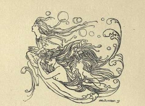 mermaids-by-rackham Mermaid Illustration, Water Spirit, 4 Tattoo, Arthur Rackham, Fairy Tattoo, Unique Drawings, Fairytale Art, Alphonse Mucha, Hans Christian