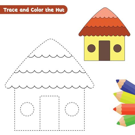 Trace And Draw Worksheets, Hut Drawing, Colorful Drawing, Tracing Worksheets Preschool, Worksheets Preschool, Tracing Worksheets, Cityscape Photos, Logo Banners, Heart With Arrow