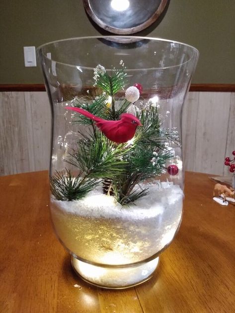 Epsom Salt Christmas Jars, How To Decorate A Glass Jar, Glass Vase With Candle, Glass Vase Christmas Decor, Sand Creations, Decorate Glass Jars, Christmas Banquet, Xmas Projects, Christmas Decs