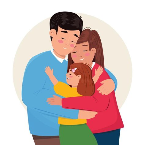 Illustration of a mother, father and child hugging together. Happy family concept illustration. Hugging Drawing, Kids Hugging, Family Hug, Hug Illustration, Family Drawing, Family Cartoon, Family Illustration, Kids Clipart, Disney Coloring Pages