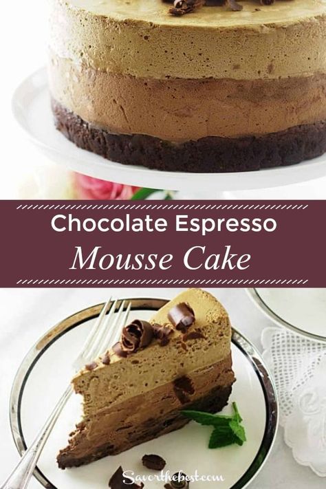 Chocolate Espresso Mousse Cake, Espresso Mousse Cake, Espresso Mousse, Strawberry Banana Cheesecake Salad, Coffee Mousse, Mousse Cake Recipe, Chocolate Cappuccino, Chocolate Dishes, Easy Cupcake Recipes