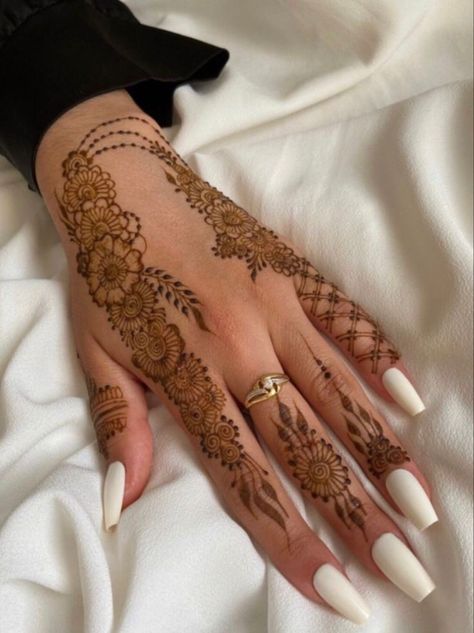 Henna designs, also known as Mehndi designs, are intricate and beautiful patterns typically applied to the skin using henna paste. These designs are often used for celebrations and special occasions, particularly in South Asia, the Middle East, and North Africa. The art of henna design has been practiced for centuries and varies greatly depending on cultural traditions and personal preferences. forget me not flower tattoo baddie arm tattoos kalogeras sisters dainty tattoos small Henna Tattoo Design, Small Henna Designs, Henna Designs Back, Henna Inspo, Palm Mehndi Design, Arabic Henna Designs, Henna Inspired Tattoos, Finger Henna Designs, Eid Mehndi Designs