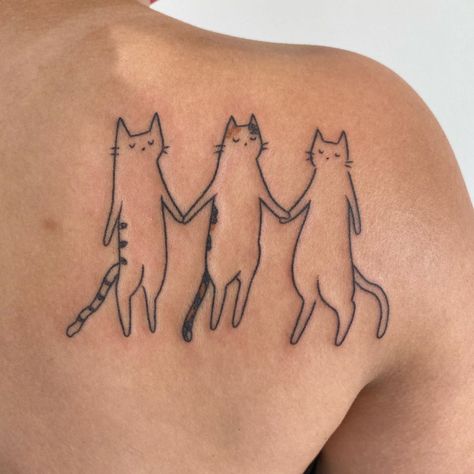 Tattoo Gato, Cat And Dog Tattoo, Group Tattoos, Upper Thigh Tattoos, Dance Tattoo, Kitty Tattoos, Tattoos 2024, Left Arm Tattoos, Matching Friend Tattoos