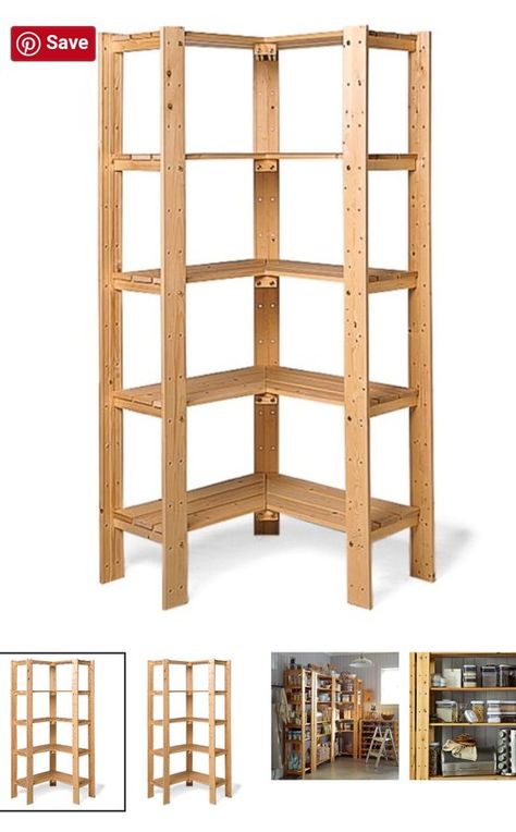 Corner Shelf Ideas, Wood Shelving, Corner Bookshelves, Pantry Shelving, Pallet Shelves, Bookshelves Diy, Corner Shelves, Diy Shelves, Modern Bed