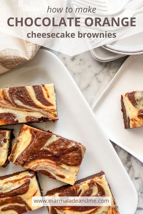 These Chocolate Orange Cheesecake Brownies have a rich chocolate brownie base, swirled with a zesty, orange cheesecake topping. What a treat! These brownies are best served chilled and need to be stored in an airtight container in the fridge. They are great as a dessert with a little crème fraîche or you could cut them into small squares to serve with coffee (or perhaps to eat each time you walk past the fridge!) Wrapped in cellophane, they would make a perfect gift - perhaps for a teacher. Cheesecake Topping, Chocolate Orange Cheesecake, Orange Brownies, Orange Cheesecake, Cheesecake Toppings, Cheesecake Brownies, Delicious Cake Recipes, Delicious Cake, Cookie Mix