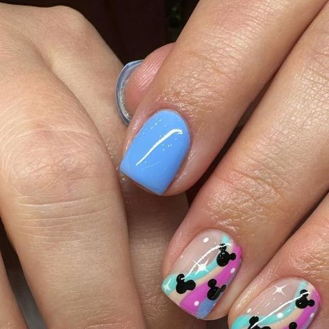 Mallory Young on Instagram: "You’re never too old to be young✨💕 These Disney cruise nails are so adorable! Her daughter had to match as well! @beauty_with_lo did her nails!🫶🏼  . . . #disneynails #disneycruisenails #mickeynails #luminarynailsystems #luxapolish #matchingnails #naturalnails #disneynailart #theparlourat713" Simple Disney Nails Short Gel, Blue Nails Disney, Disney Blue Nails, Kid Disney Nails, Simple Gel Nails Short Disney, Disney Nails Kids, Disney Nails Square, Pastel Disney Nails, Disney Spring Nails