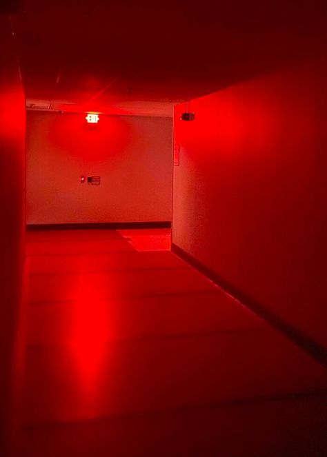 Hallway In My Hospital After An Electrical Explosion Weird Fears, 70’s Aesthetic, Emergency Alert, Exit Sign, Hip Hop Art, Red Rooms, Mood Light, Emergency Lighting, Personal Project