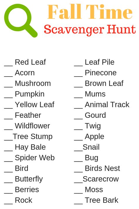 Fall Time Scavenger Hunt for kids Free printable #printable Free Printable Scavenger Hunt, Fall Scavenger Hunt, Printable Scavenger Hunt, Discussion Prompts, Leaf Animals, Twig Tree, Yellow Animals, Planning Calendar, Bullet Journal Tracker
