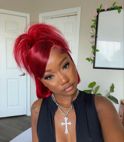 Red Hair With Bangs, Colorful Wigs, Red Bob, Fire Hair, Frontal Wig Hairstyles, Dyed Hair Inspiration, Protective Hairstyles Braids, Pretty Hair Color, Have Inspiration