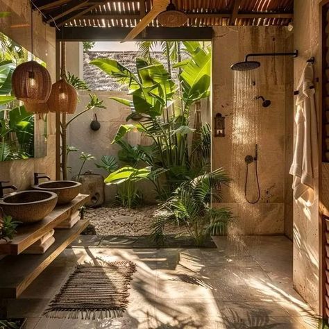 Bali Spa Aesthetic, Bali House Interior, Off Grid Toilet, Tulum Bathroom, Bali Cottage, Bathroom Jungle, Bathroom For Kids, Jungle Bathroom, How To Start Painting