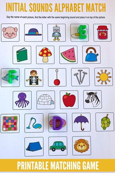 Initial Sounds Alphabet Matching Game - free printable for preschool, kindergarten and first Grade. Abc Memory Game Free Printable, Alphabet Mats Free Printable, Alphabet Matching Game, Alphabet Sounds, Initial Sounds, Alfabet Letters, Alphabet Games, Alphabet Matching, Alphabet A