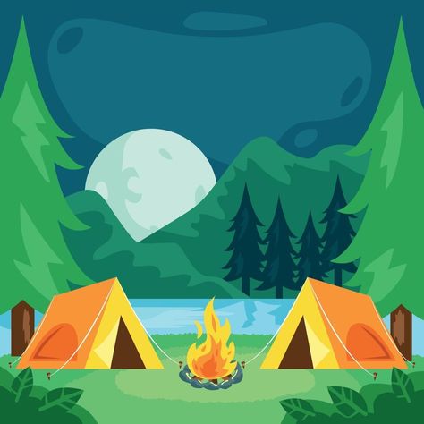 Summer Camp Landscape Background Summer Camp Clipart, Summer Camp Drawing, Camping Mural, Summer Camp Illustration, Camp Background, Camping Background, Glamping Decor, Camping Illustration, Camp Flag