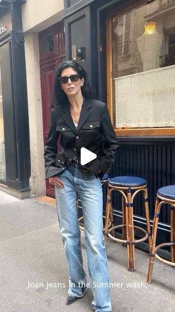 NILI LOTAN on Instagram: "@nililotan is wearing the Nelson Jacket, Carol Tee, Joan Jean in the Summer Wash and the Louise Belt." Relaxed Fit Jeans With Belt Loops, Olivia Neill Winter Outfits, Nili Lotan Street Style, Nili Lotan Shon Pants Outfit, Indigo Nili, Nili Lotan 2022, Winter Trousers, Nili Lotan, Jean Outfits