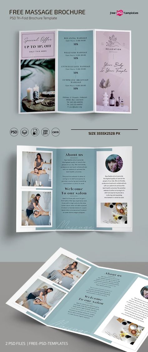 Massage Brochure Ideas, Spa Brochure Design Inspiration, Massage Brochure, Wellness Flyer, Leaflet Ideas, Corporate Design Manual, Beauty Brochures, Calendar Design Layout, Massage Ideas